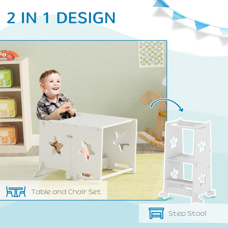 AIYAPLAY 2 in 1 Toddler Step Stool with Safety Rail for Kitchen, White