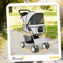 PawHut Pet Stroller Carrier Foldable Deluxe Walk Travel Dog, Grey