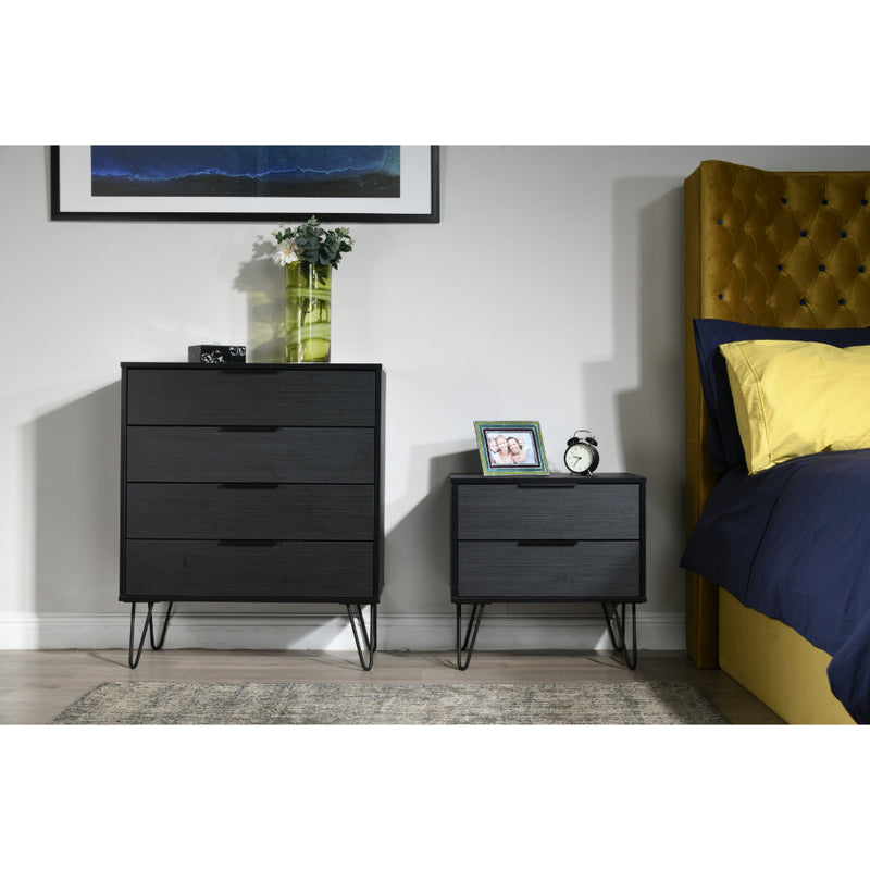 Haiti Ready Assembled Bedside Table with 2 Drawers  - Black Matt