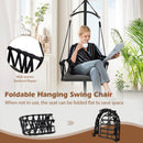 Indoor Outdoor Hanging Swing Chair with Stand and Woven Backrest-Grey
