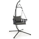 Indoor Outdoor Hanging Swing Chair with Stand and Woven Backrest-Grey