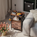 HOMCOM Slim Side Table with Charging Station, Bedside Table, Rustic Brown