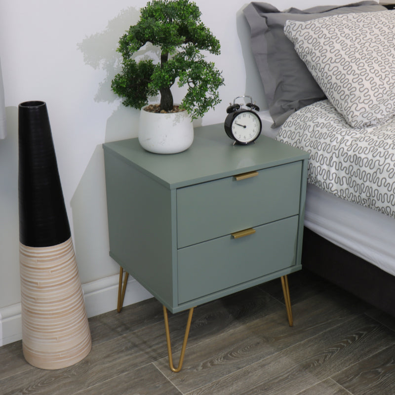 Harare Ready Assembled Bedside Table with 1 Drawer  - Reed Green