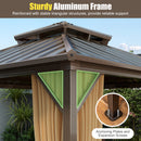 290 x 290 cm Hardtop Gazebo with Netting and Curtain and Double-Roof Metal Top-Coffee