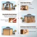 290 x 290 cm Hardtop Gazebo with Netting and Curtain and Double-Roof Metal Top-Coffee