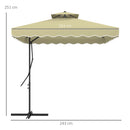 Outsunny 2.5m Square Cantilever Garden Parasol Umbrella with Cross Base, Beige