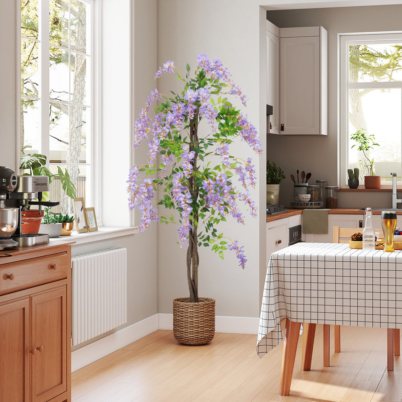 HOMCOM Artificial Wisteria Flower with 756 Leaves and 54 Flowers, Purple