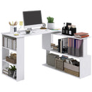 HOMCOM Corner Computer Desk With 360° Rotating Design And Bookshelf, White