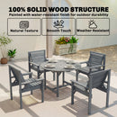 Outsunny Garden Dining Set, Round Table and Chairs w/ Parasol Hole, Grey