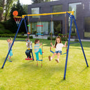 4-in-1 Heavy Duty Swing Set With 1 Basketball Hoop And 1 Adjustable Belt Swing-Blue &amp; Yellow