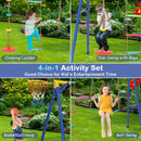 4-in-1 Heavy Duty Swing Set With 1 Basketball Hoop And 1 Adjustable Belt Swing-Blue &amp; Yellow