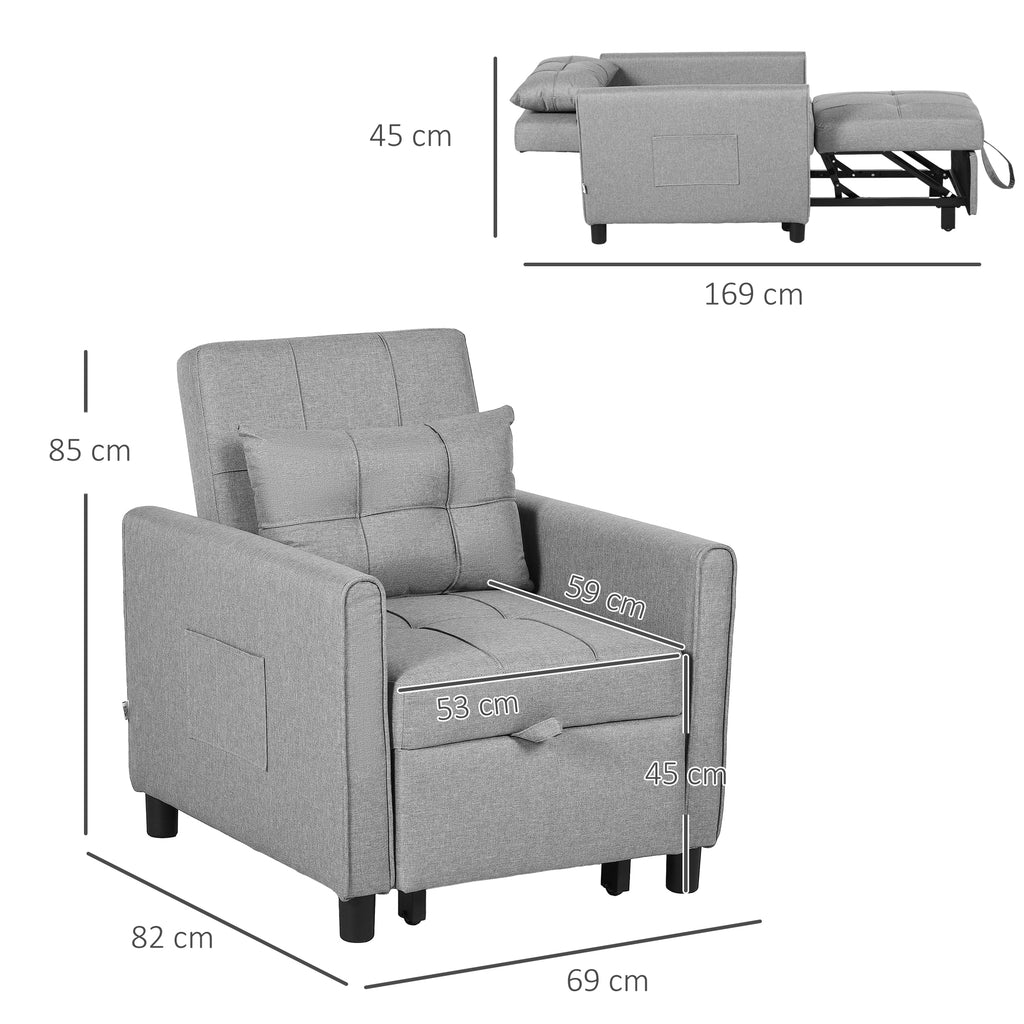 HOMCOM 3 In 1 Pull Out Chair Bed, Convertible Sleeper Chair with Adjus
