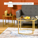 HOMCOM Modern Coffee Table Set of 2, Nesting Tables with Glass Top, Gold