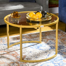HOMCOM Modern Coffee Table Set of 2, Nesting Tables with Glass Top, Gold