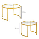 HOMCOM Modern Coffee Table Set of 2, Nesting Tables with Glass Top, Gold