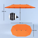 Outsunny Sun Umbrella Canopy Double-sided Crank Sun Shade 4.6M Orange