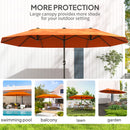 Outsunny Sun Umbrella Canopy Double-sided Crank Sun Shade 4.6M Orange