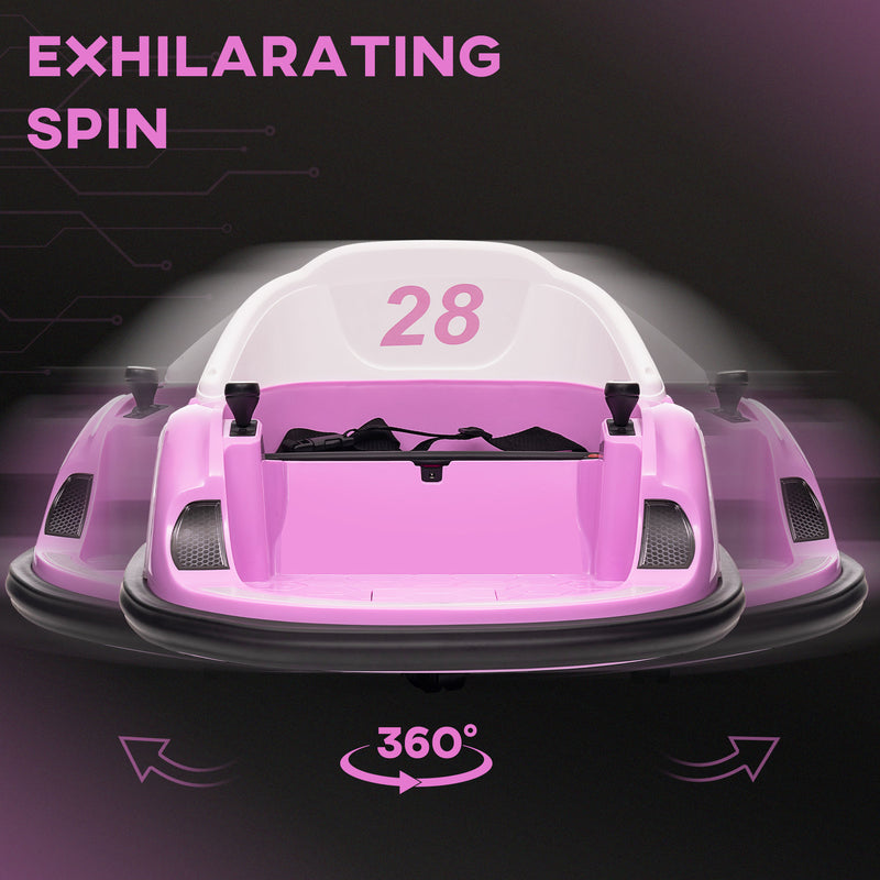 AIYAPLAY 360° Rotation 12V Pink Kids Bumper Car W/ Remote Control