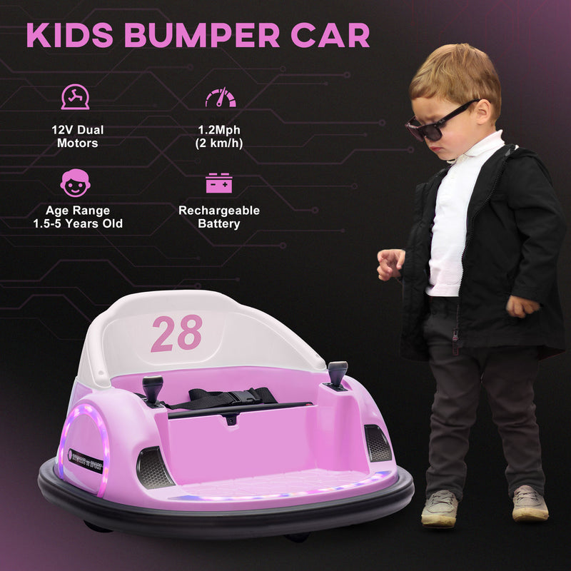 AIYAPLAY 360° Rotation 12V Pink Kids Bumper Car W/ Remote Control