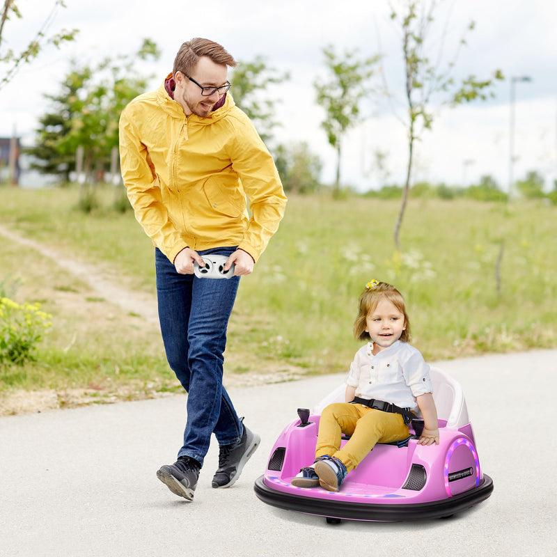 AIYAPLAY 360° Rotation 12V Pink Kids Bumper Car W/ Remote Control