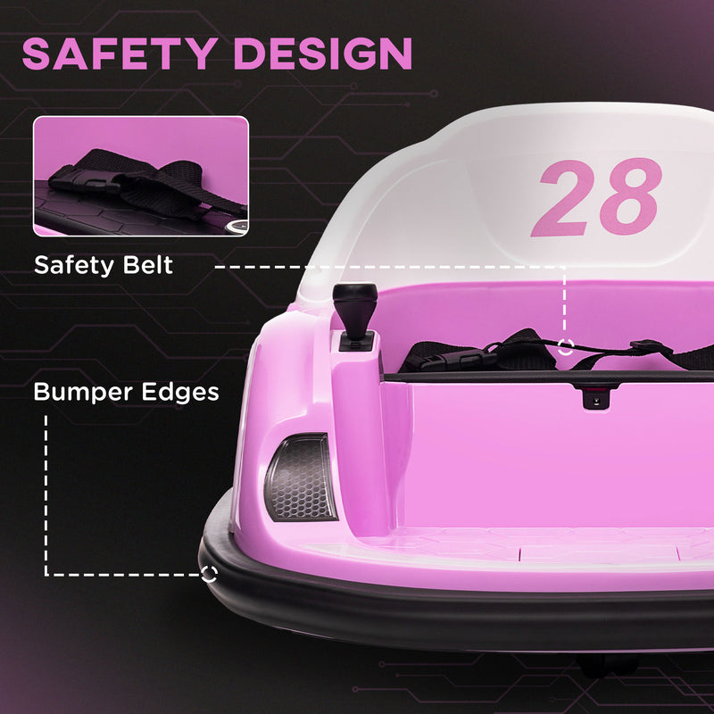 AIYAPLAY 360° Rotation 12V Pink Kids Bumper Car W/ Remote Control
