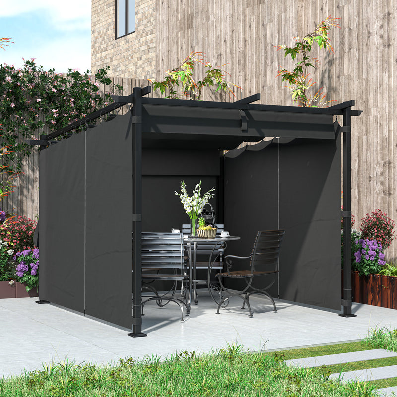 Outsunny 3 X 3(m) Metal Pergola With Retractable Roof And Sidewalls, Grey