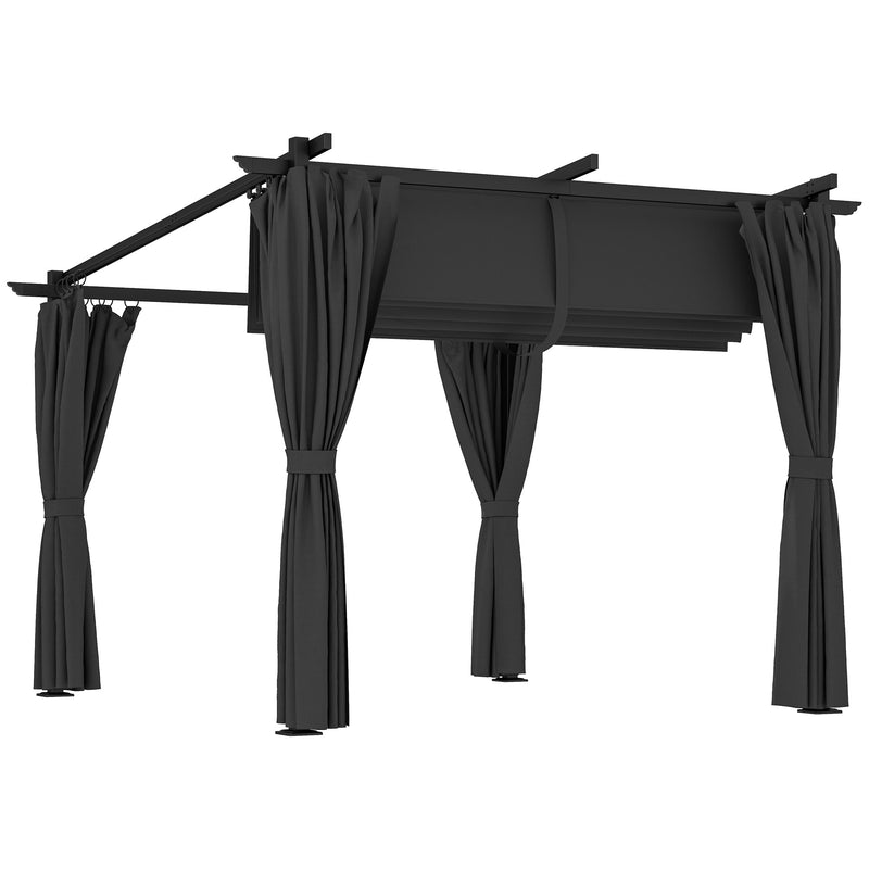 Outsunny 3 X 3(m) Metal Pergola With Retractable Roof And Sidewalls, Grey