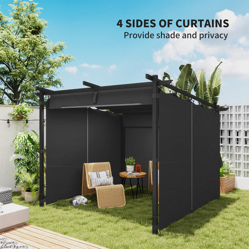 Outsunny 3 X 3(m) Metal Pergola With Retractable Roof And Sidewalls, Grey