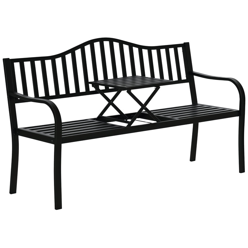 Outsunny Outdoor Bench with Liftable Middle Table, Patio Loveseat, Bla