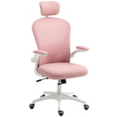 Vinsetto Mesh Chair With Headrest, 4D Lumbar Support, Flip-up Arm - White/Pink/Black