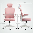 Vinsetto Mesh Chair With Headrest, 4D Lumbar Support, Flip-up Arm - White/Pink/Black