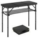 Outsunny 3ft Folding Camping Table, Picnic Table with Storage Layer, Black