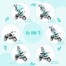 HOMCOM 6 In 1 Kids Trike, Stroller With Parent Handle, Green