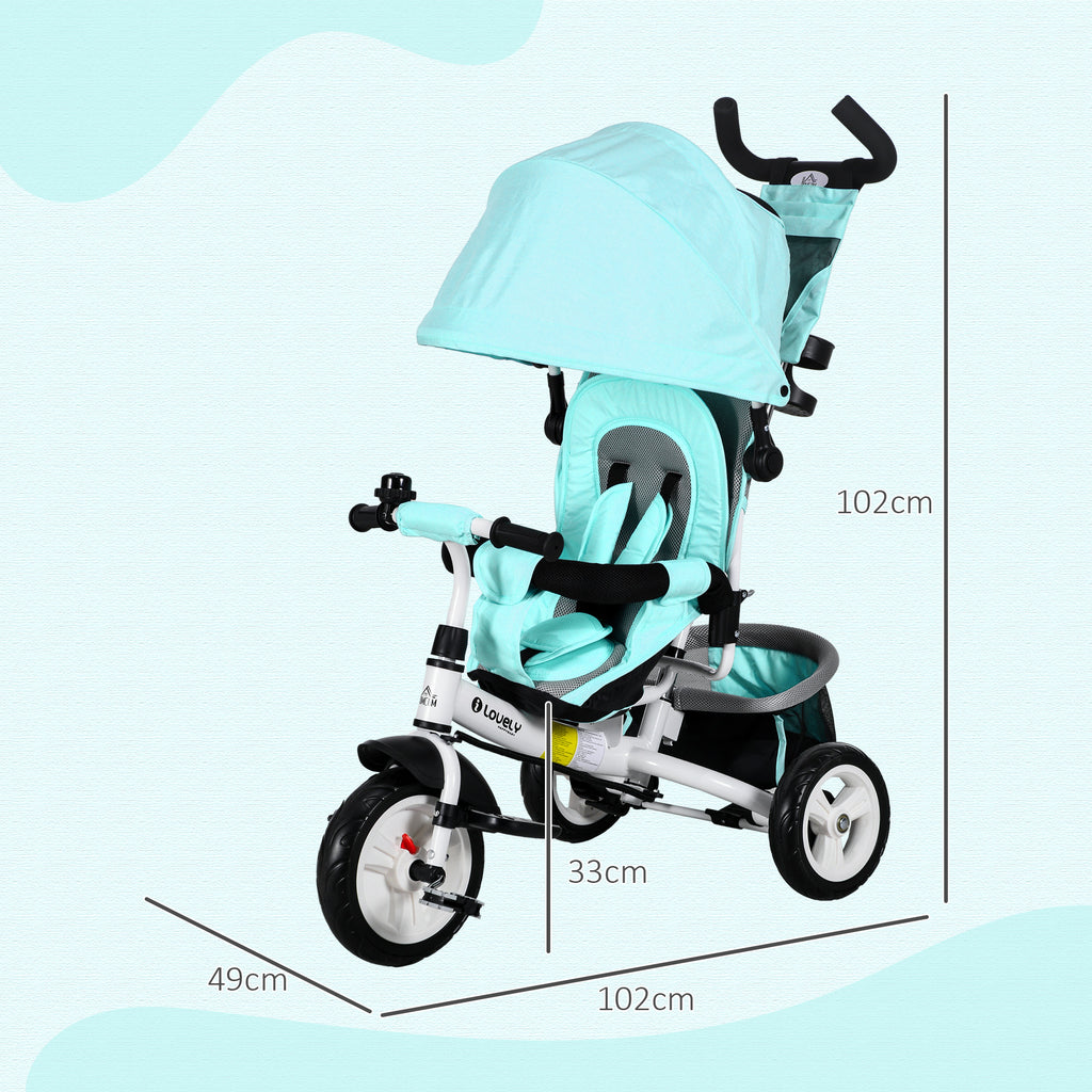 HOMCOM 6-in-1 Kids Trike With Parent Handle – Green, Age 1-2 Years
