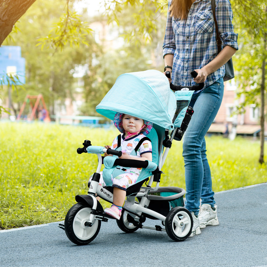 HOMCOM 6-in-1 Kids Trike – Blue, Adjustable Parent Handle, Foldable, Ages 1-2, UK Made
