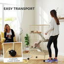 PawHut 4 Levels Rolling Small Animal Cage, Rabbit Cage with 15cm Deep Bottom