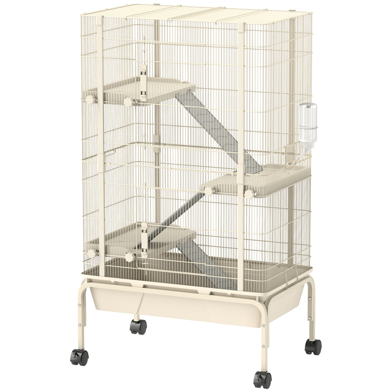 PawHut 4 Levels Rolling Small Animal Cage, Rabbit Cage with 15cm Deep Bottom