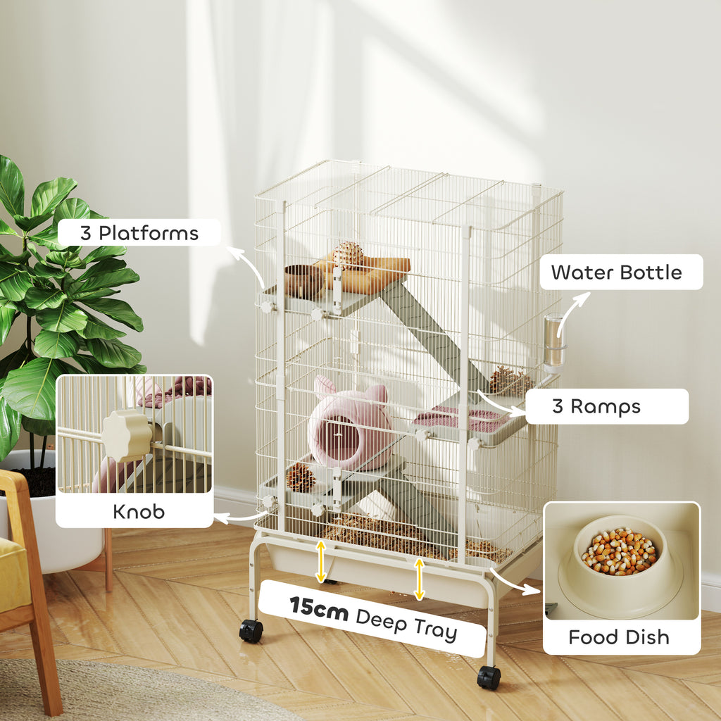 Rolling Rabbit Cages PawHut 4 Levels Rolling Small Animal Cage, Rabbit Cage with 15cm Deep