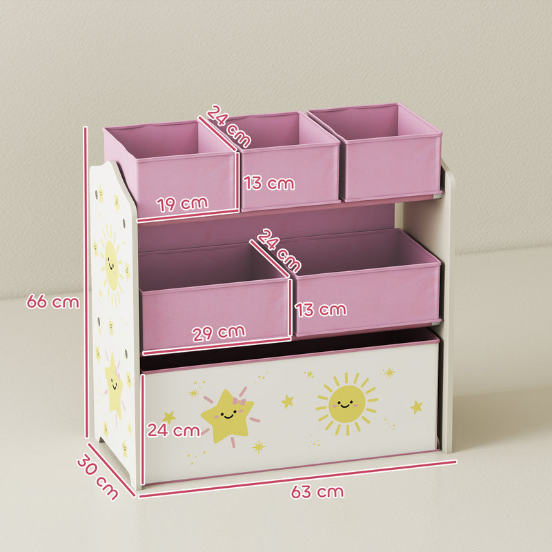 AIYAPLAY 3-Tier Kids Storage Shelf With 6 Removable Fabric Boxes,