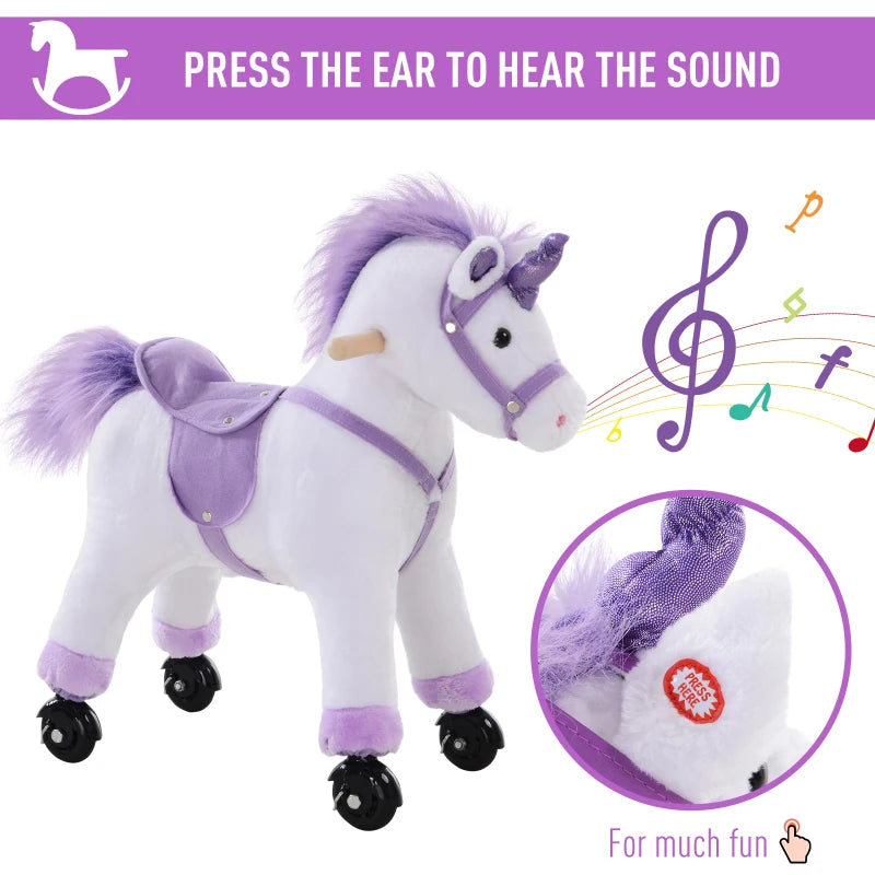 HOMCOM Children's  Ride on Unicorn - Purple and White