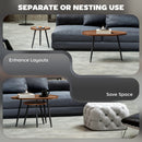 HOMCOM 2 80cm Sofa Side Table Set of 2 with Metal Legs, Chestnut Wood Effect