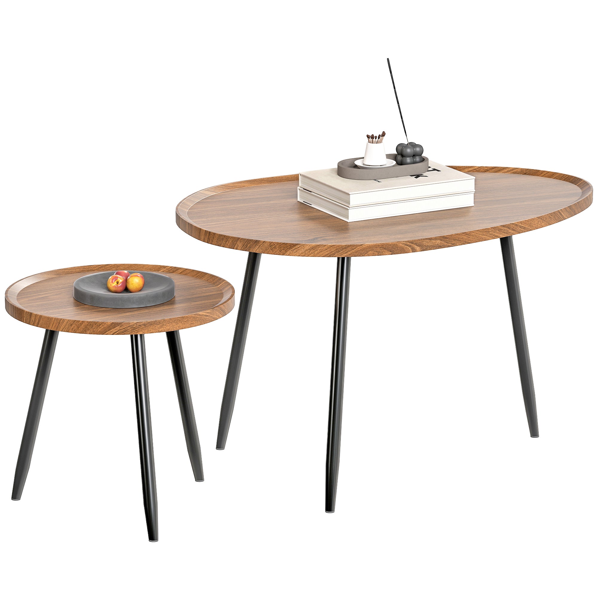 HOMCOM 2 80cm Sofa Side Table Set Of 2 With Metal Legs, Chestnut Wood
