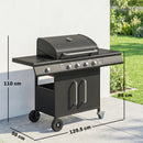 Outsunny Burner Gas BBQ Grill, Gas Barbecue Trolley With Side Table, Black