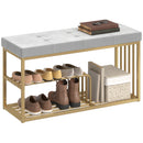 HOMCOM Shoe Storage Bench with Seat Cushion Tufted Shoe Rack Bench Grey