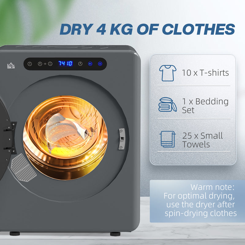 HOMCOM 4kg Portable Vented Tumble Dryer Machine with Timer, 6 Heat Settings