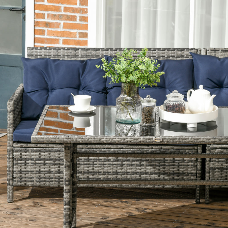 Outsunny 6 PCs Patio wicker Sofa Set Rattan Chair Furniture, Dark Blue