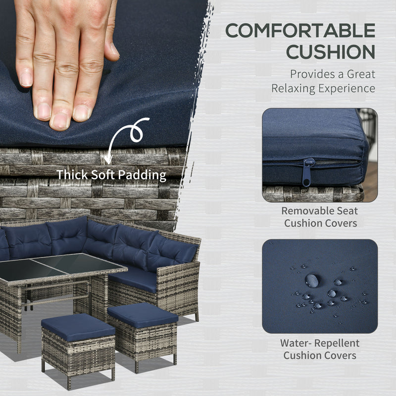 Outsunny 6 PCs Patio wicker Sofa Set Rattan Chair Furniture, Dark Blue