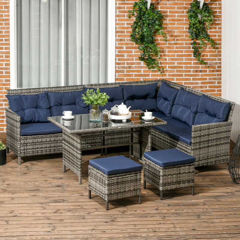 Outsunny 6 PCs Patio wicker Sofa Set Rattan Chair Furniture, Dark Blue