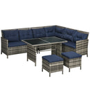 Outsunny 6 PCs Patio Wicker Sofa Set Rattan Chair Furniture, Dark Blue