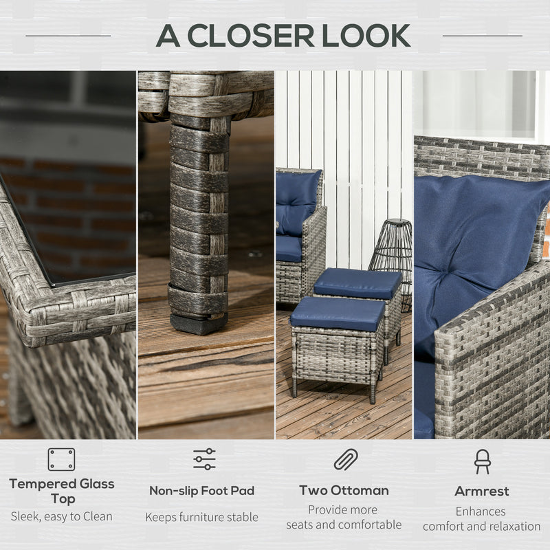 Outsunny 6 PCs Patio wicker Sofa Set Rattan Chair Furniture, Dark Blue